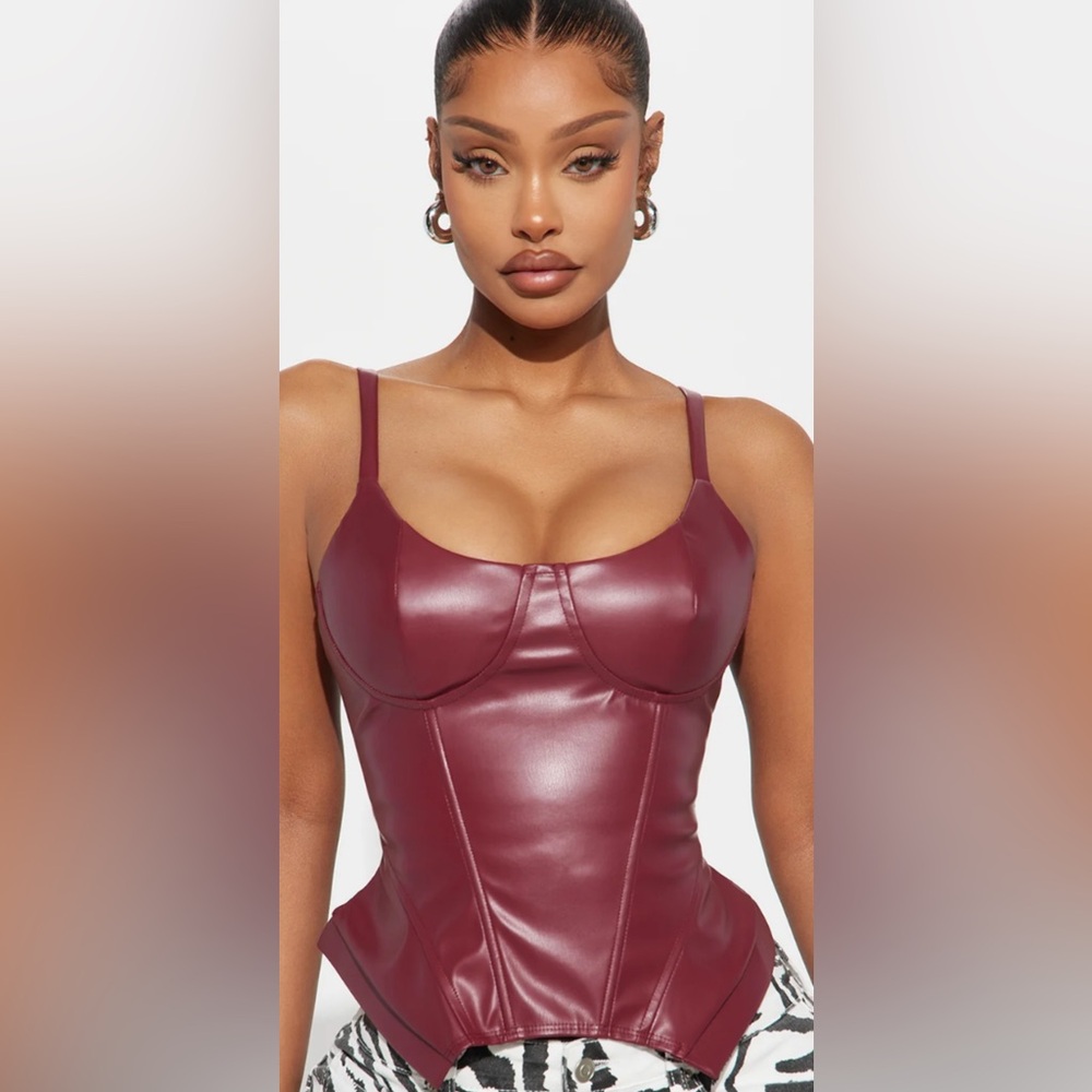 Faux Leather Burgundy Bustier Top